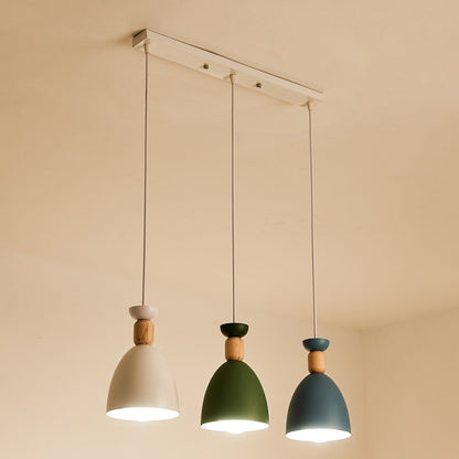 Modern Minimalist Round Cone Iron Wood 1/3 Light Island Light Chandelier For Dining Room