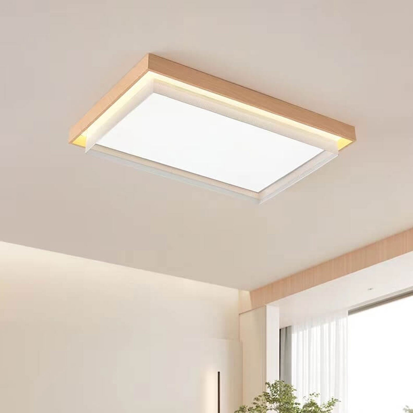 Rectangle Rounded Led Lights Nordic Wood Grain Rectangular/ Round LED Tatami Flush Mount Ceiling ...