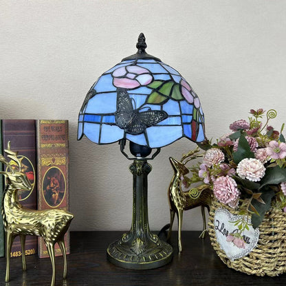 Traditional Tiffany Alloy Glass Dome Flower 1-Light Table Lamp For Bedside