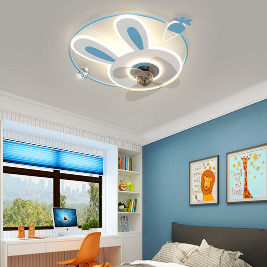 Cartoon Creative Bunny Carrot LED Flush Mount Ceiling Fan Light
