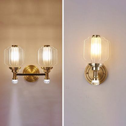 Contemporary Scandinavian Crystal Glass Copper 1/2 Light Wall Sconce Lamp For Living Room