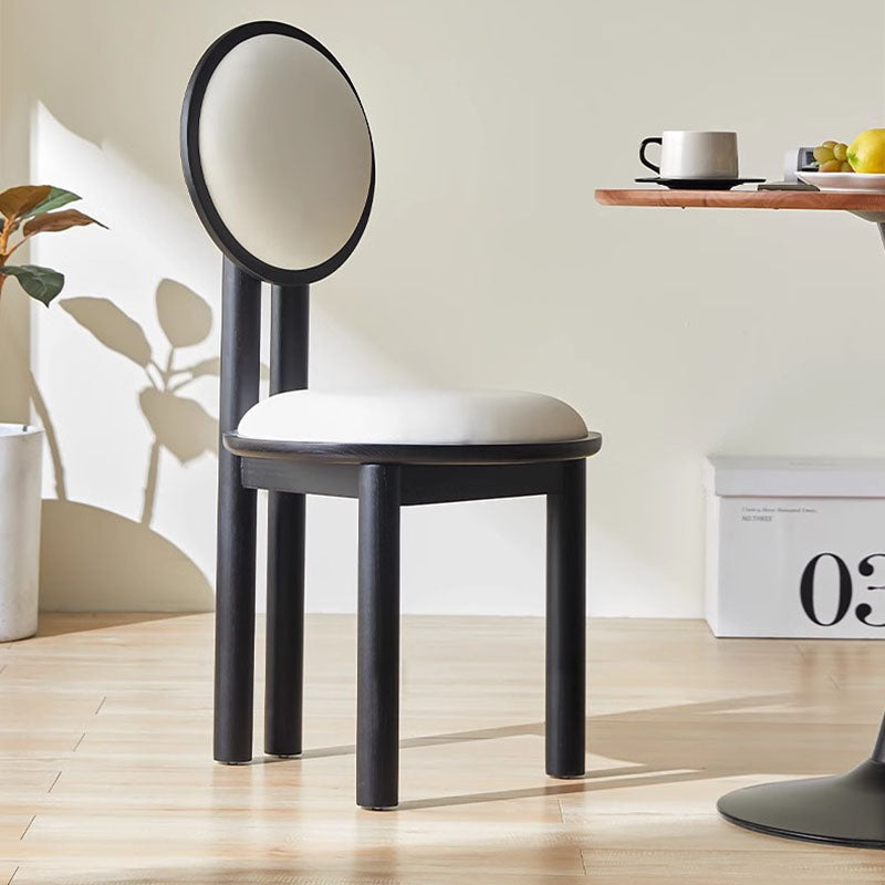 Contemporary Scandinavian Round Back Solid Wood Lambswool PU Leather Dining Chair Backrest For Dining Room