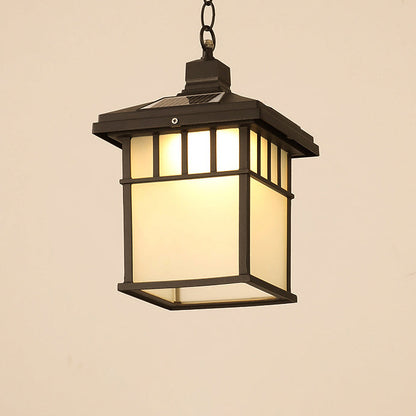 Traditional European Solar Waterproof Aluminum Glass Cubic Pane LED Pendant Light For Garden