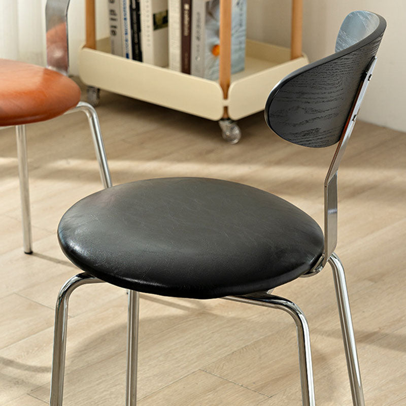 Modern Minimalist Round Wood Faux Leather Iron Dining Chair Four Legs Backrest For Dining Room