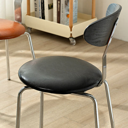 Modern Minimalist Round Wood Faux Leather Iron Dining Chair Four Legs Backrest For Dining Room