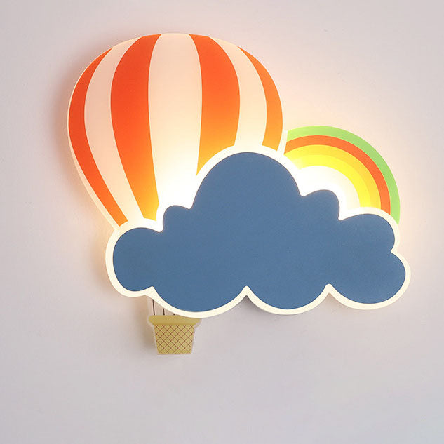 Contemporary Creative Kids Hot Air Balloon Clouds Iron Acrylic LED Wall Sconce Lamp For Bedroom