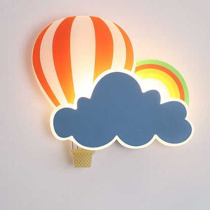 Contemporary Creative Kids Hot Air Balloon Clouds Iron Acrylic LED Wall Sconce Lamp For Bedroom