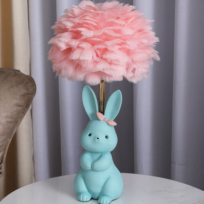 Modern Art Deco Rabbit Feather Orb Metal Goose Feather Glass 1-Light Table Lamp For Bedroom