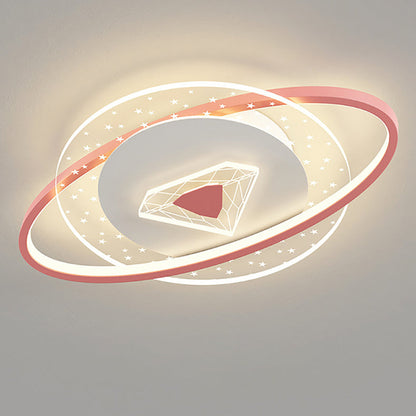 Contemporary Creative Kids Round Circle Diamond Iron Acrylic LED Flush Mount Ceiling Light For Bedroom