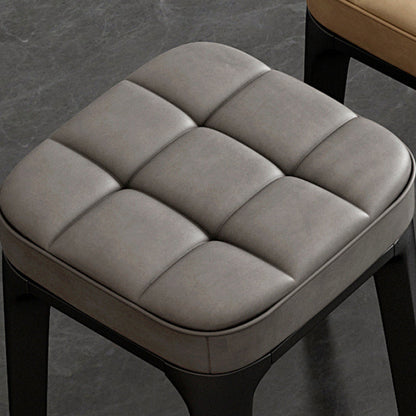 Contemporary Simplicity Square Plaid Microfiber Leather Upholstered Plastic Vanity Stool For Bedroom