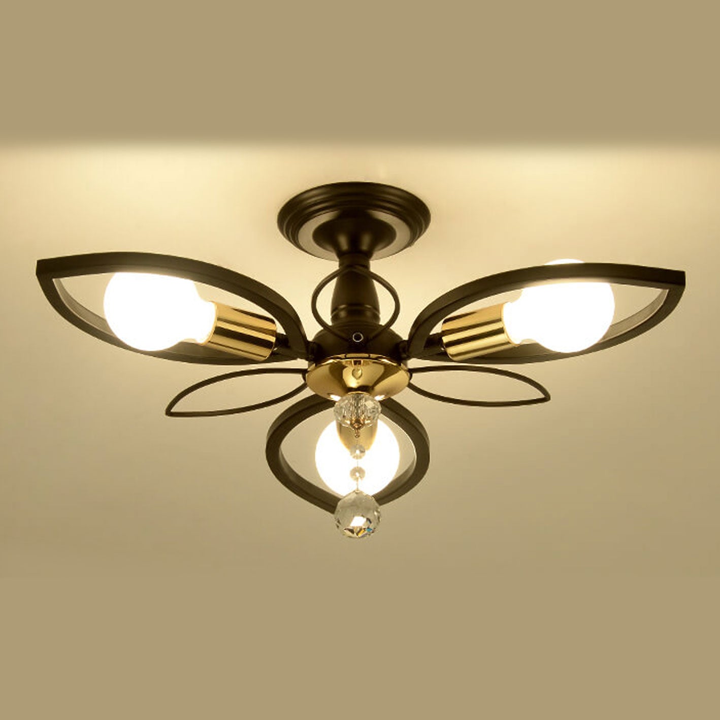 Nordic Light Luxury Wrought Iron Crystal 6/8-Light Flush Mount Ceiling Light