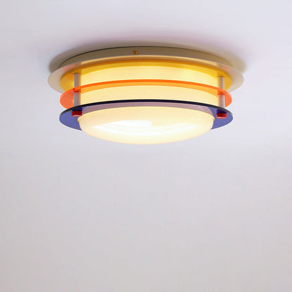 Modern Minimalist Colorful Iron Acrylic Disc Splicing LED Flush Mount Ceiling Light For Bedroom
