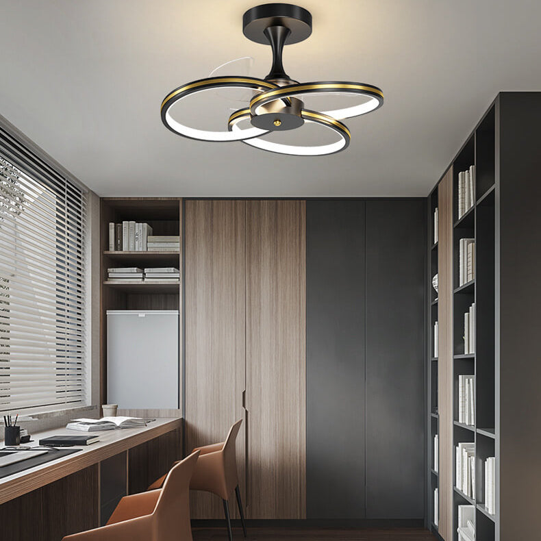 مروحة LED فاخرة من الأكريليك بتصميم ثلاثي الحلقات مثبتة على الحائط
