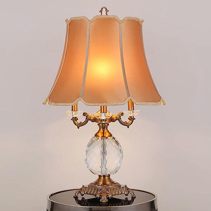 Modern Luxury Fabric Shade Candle Crystal Base 3/4 Light Table Lamp