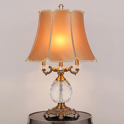 Modern Luxury Fabric Shade Candle Crystal Base 3/4 Light Table Lamp