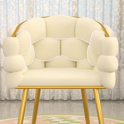 Contemporary Scandinavian Curved Velvet Tapered Legs Vanity Stool Tufted Backrest Armrest For Bedroom