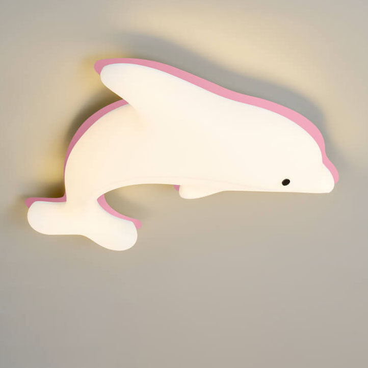 Nordic Cartoon Dolphin Iron PE LED Kids Flush Mount Ceiling Light