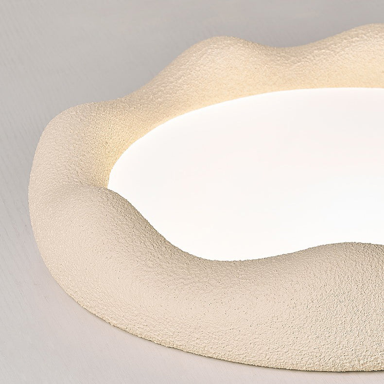 Modern Minimalist Cream Round Iron Fiberglass LED Flush Mount Ceiling Light For Living Room