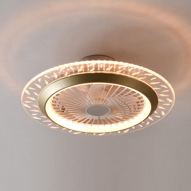 مروحة سقف دائرية حديثة من الأكريليك RGB LED مثبتة بشكل نصف مسطح 