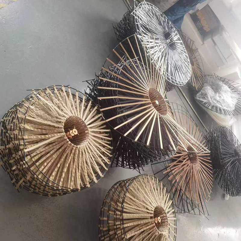 Modern Minimalist Straw Hat Iron Fabric 1-Light Pendant Light For Bedroom