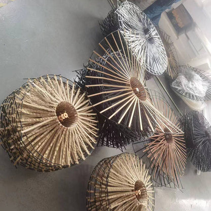 Modern Minimalist Straw Hat Iron Fabric 1-Light Pendant Light For Bedroom