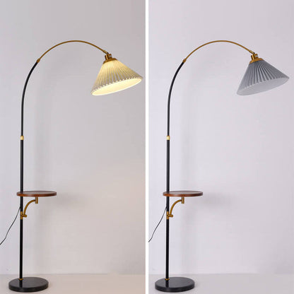 Nordic Pleated Marble Solid Wooden Shelf 1-Light Standing Floor Lamp