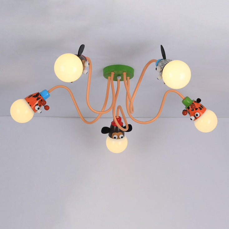Cartoon Creative Animal Light Head 3/4/5 Light Kids Semi-Flush Mount Ceiling Light