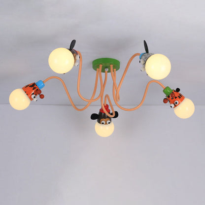 Cartoon Creative Animal Light Head 3/4/5 Light Kids Semi-Flush Mount Ceiling Light