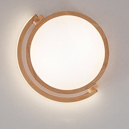 Simple Japanese Wood Log Round Acrylic LED Flush Mount Ceiling Light