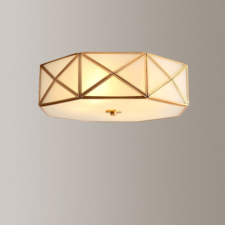 Contemporary Retro Brass Glass Octagon Geometric Line 3/4/6 Light Flush Mount Ceiling Light For Living Room