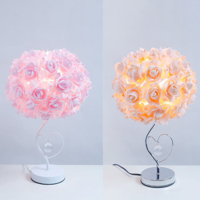 Modern Art Deco Fabric Rose Flower Hardware Base 1-Light Table Lamp For Bedroom