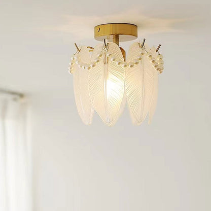 French Light Luxury Petal Pearl Glass 1-Light Flush Mount Ceiling Light
