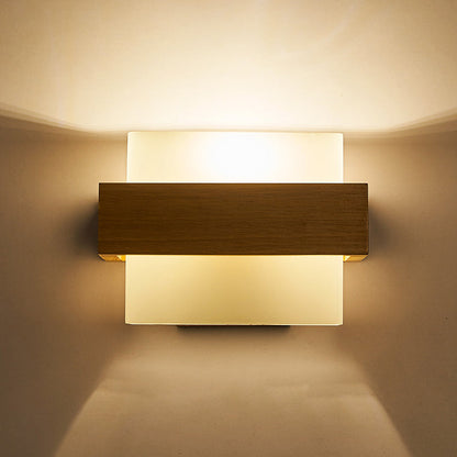 Traditional Farmhouse Wood Glass Cubic 1-Light Wall Sconce Lamp For Bedside