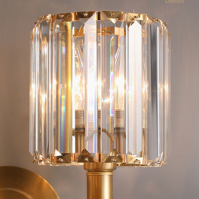 French Light Luxury Crystal Copper Cylinder 1-Light Wall Sconce Lamp