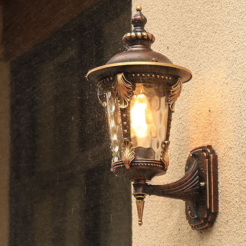 Traditional European Cylinder Quadrilateral Aluminum Glass 1-Light Wall Sconce Lamp For Outdoor Patio