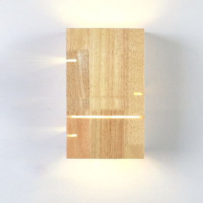 Japanese Minimalist Wooden Square 2-Light Wall Sconce Lamp