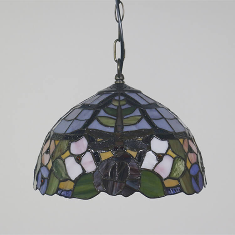 Tiffany Vintage Butterfly Stained Glass Dome 1-Light Pendant Light