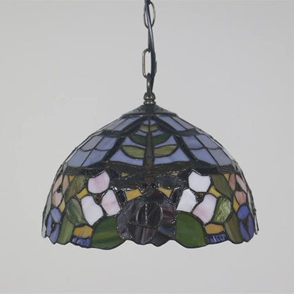 Tiffany Vintage Butterfly Stained Glass Dome 1-Light Pendant Light