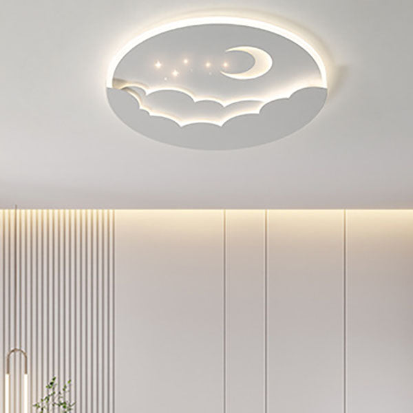Modern Simplicity Round Moon Iron Aluminum Acrylic LED Flush Mount Ceiling Light For Bedroom