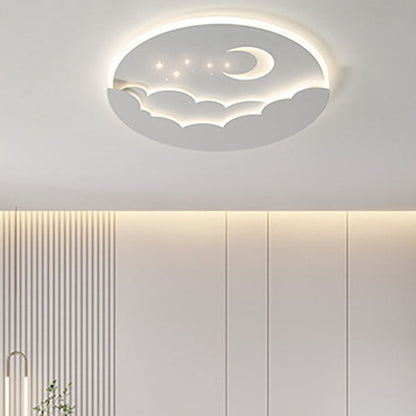 Modern Simplicity Round Moon Iron Aluminum Acrylic LED Flush Mount Ceiling Light For Bedroom