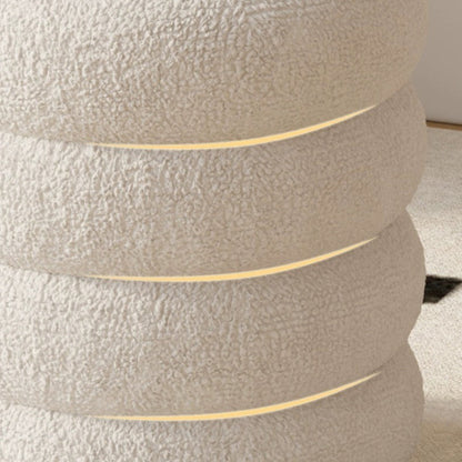 Modern Minimalist Cylinder Lambswool Fabric Metal Vanity Stool 1-Storage For Bedroom