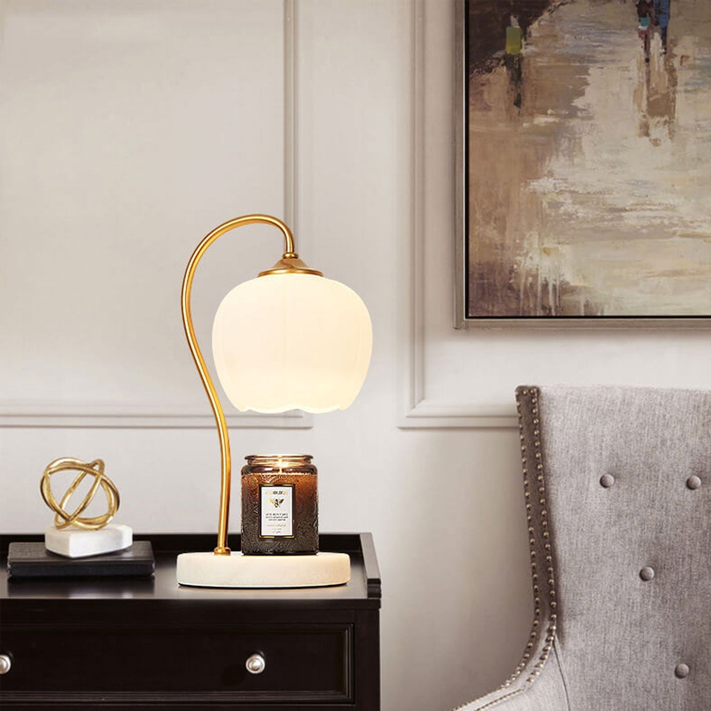 Modern Petal Marble Melting Wax 2-Light Table Lamp