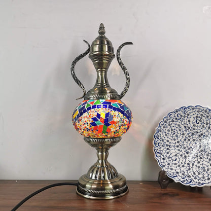 Turkish Vintage Handmade Glass Coffee Pot Design 1-Light Table Lamp