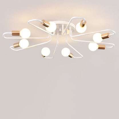 Contemporary Nordic Curved Tube Line Iron 6/8 Light Semi-Flush Mount Ceiling Light For Living Room