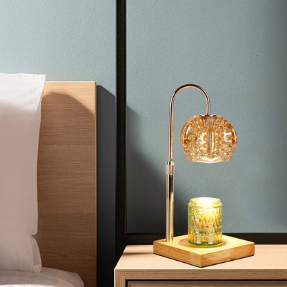 Modern Simplicity Wood Iron Glass Round Ball Square Base 1-Light Dimmable Melting Wax Table Lamp For Bedside