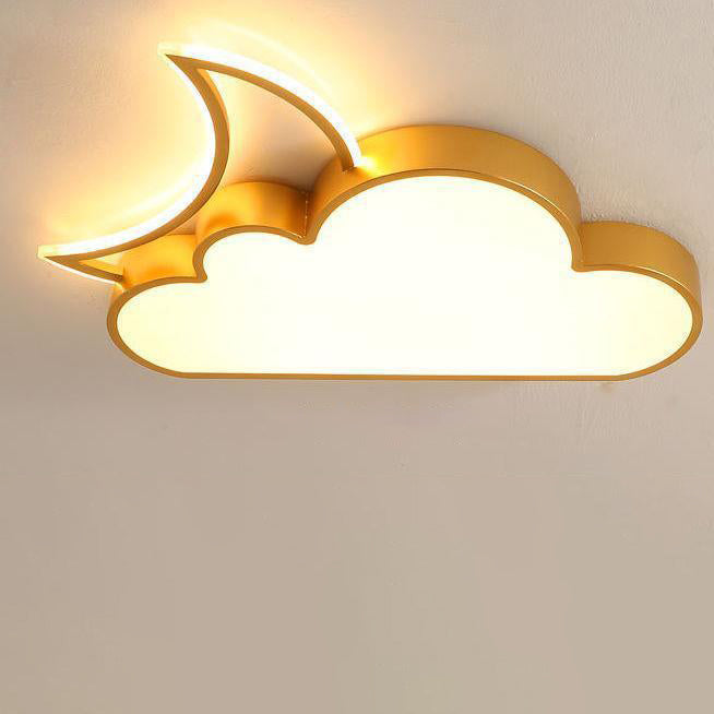 Contemporary Nordic Kids Iron Acrylic Cloud Moon LED Flush Mount Ceiling Light For Bedroom