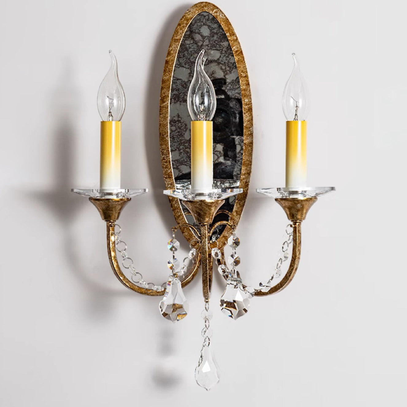 Traditional Vintage Tall Sconce Iron Crystal 3-Light Wall Sconce Lamp For Hallway