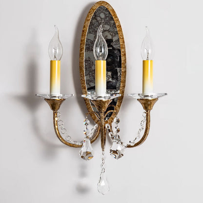 Traditional Vintage Tall Sconce Iron Crystal 3-Light Wall Sconce Lamp For Hallway