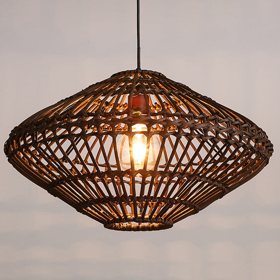 Modern Rattan Vintage Southeast Asian Style 1-Light Pendant Light