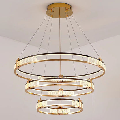 Modern Luxury Circle Aluminum Crystal Glass LED Chandelier For Living Room